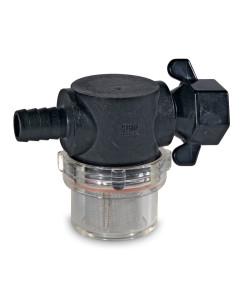 SHURFLO SWIVEL NUT STRAINER 1/2" BARB INLET CLEAR BOWL [255-325]